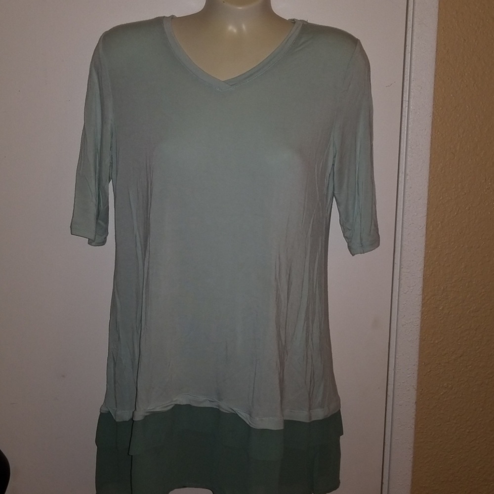 Logo Knit Top Tiered Chiffon Trim